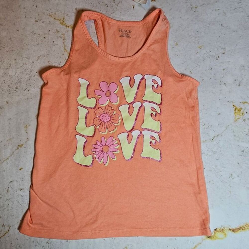 The Children’s Place Girls Tank Top Size XL (14) – NEW NWT – Peach LOVE Flower G
